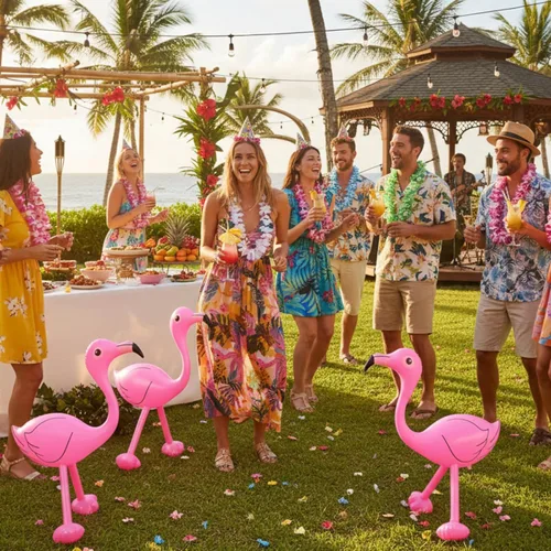 Vista 8 de Yaomiao 6 piezas de decoración de fiesta de flamencos en la piscina, 22 pulgadas, inflables de flamencos rosados, juguetes para cumpleaños de Luau