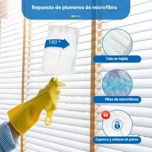 Vista 3 de 30 repuestos de plumero compatibles con plumeros de mango de 180° Reemplazo de plumero multisuperficie resistente de 180° con 1 mango estándar