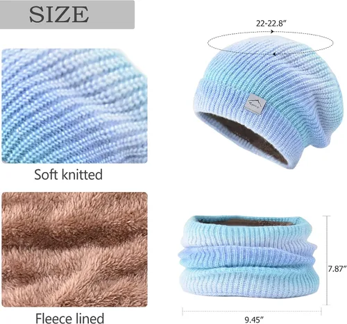 Vista 5 de Conjunto de bufanda de gorro de invierno para mujer a la moda con forro polar grueso de punto con calavera para clima frío