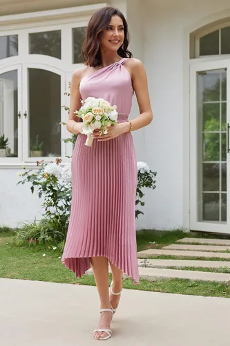 Vista 7 de GRACE KARIN Vestido de satén de verano 2023 con un hombro descubierto para mujer, sin mangas, plisado, vestido midi sexy de cóctel