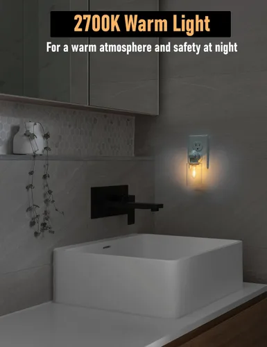 Vista 3 de Moderna luz nocturna enchufable con interruptor de encendido y apagado, paquete de 2 luces LED de noche de 0.5 W enchufables en el enchufe de pared