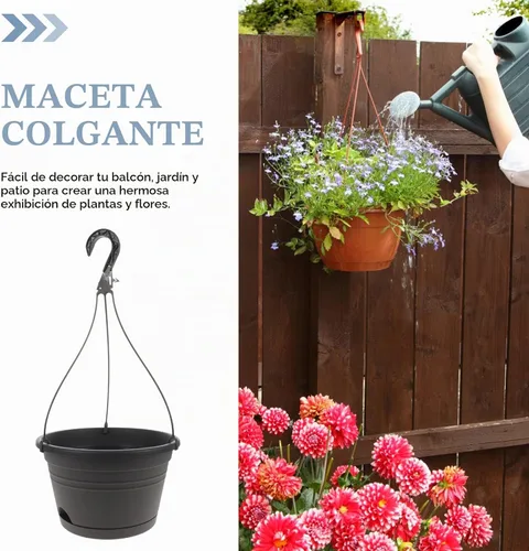 Vista 8 de GANAZONO Decoración para el hogar, decoración al aire libre, 3 macetas colgantes de plástico, cesta de cadena, soporte para macetas colgantes