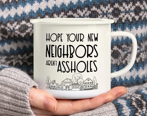 Vista 5 de Retreez Taza de café con texto en inglés "Hope Your New Neighbors Are Assholes Homeowner Homewarm", de acero inoxidable, esmaltado, de 16 onzas