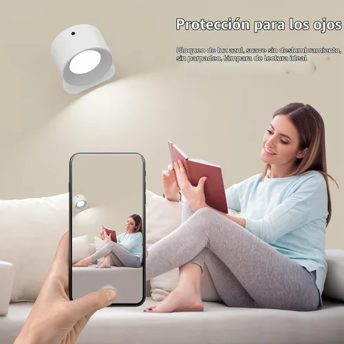 Vista 3 de Deyagoo 2PACK Lámpara de pared LED con control remoto - Lámpara de pared recargable, 3 colores y 3 niveles de brillo, cabezal giratorio magnético
