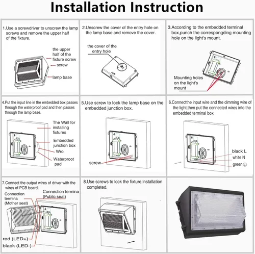 Vista 7 de Paquete de 2 lámparas LED de pared de 100 W del anochecer al amanecer, 13000LM 400-600W equivalente a HPS/HID, iluminación de seguridad al aire