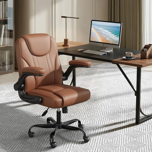 Vista 12 de Silla de oficina de cuero PU, brazos abatibles, cojín de doble capa de 3.5 Negro