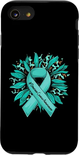 Vista 18 de Leopard Sunflower Teal Ribbon Ovarian Cancer Awareness Case for iPhone 16