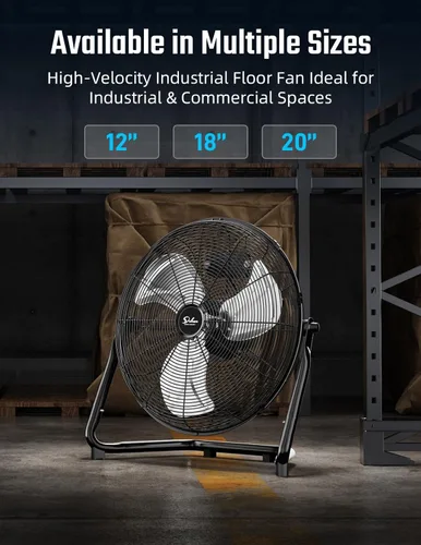 Vista 7 de Ventilador de suelo Simple Deluxe con 3 velocidades, hecho de metal robusto, alta velocidad con diseño industrial, silencioso, oscilantes, para uso