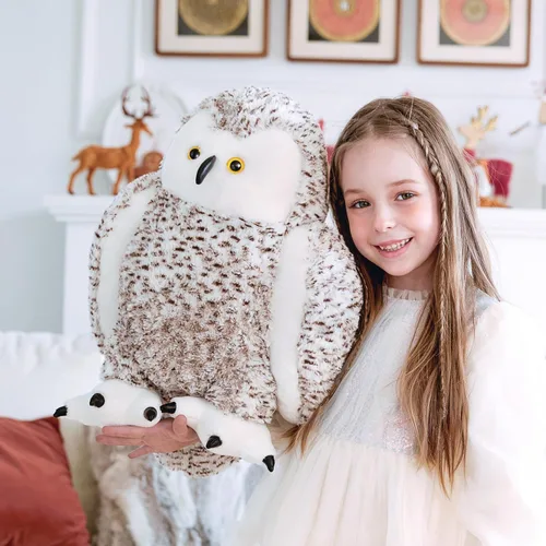 Vista 4 de IKASA Juguete de peluche gigante realista de búho nevado, 17 pulgadas, juguetes suaves y bonitos de tamaño grande, enorme peluche jumbo, regalos