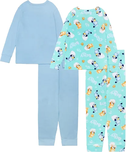 Vista 6 de Bluey Conjunto de pijama de algodón ajustado de 4 piezas para niñas Ropa de dormir cómoda, suave y linda ropa de dormir para niños Bluey Spa