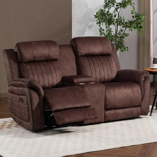 Vista 18 de Sofá biplaza reclinable eléctrico Zero Gravity con reposacabezas ajustables, sillón reclinable eléctrico con consola, sofá reclinable eléctrico de 2