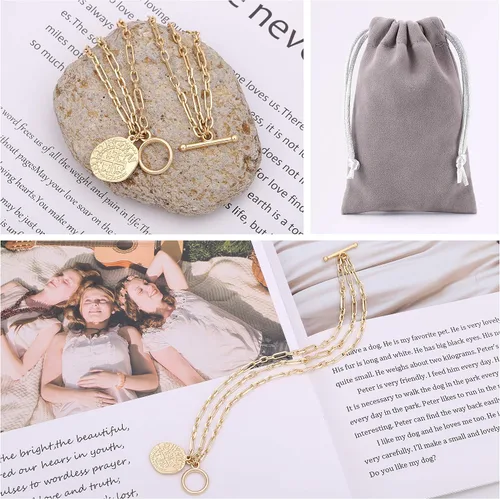 Vista 7 de PEARLADA 18k Gold Chain Layerd Bracelet Coin Charm Toggle Bracelet Trendy Cubic Zirconia Jewelry
