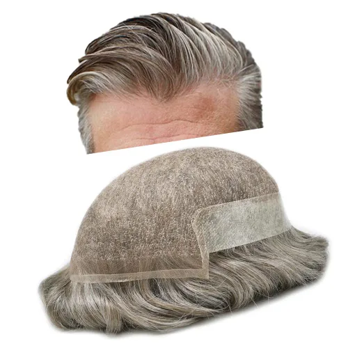 Vista 17 de Hombres Toupee Sistema de Cabello Humano Real para Hombres Encaje Suizo Toupee Para Hombres Nudos Blanqueados Hombres Hairpieces Pieza Para Hombres