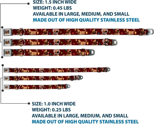 Vista 3 de Buckle-Down Collar de perro con hebilla para cinturón de seguridad, 4 posturas, globos, estampado de huellas rojas, 1 pulgada de ancho, se adapta a
