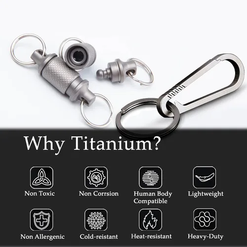 Vista 6 de JVCOM Titanium Quick Release Keychain - 360 Rotation, Heavy Duty Key Clip, with Carabiner and Key Ring - for Men and Women.