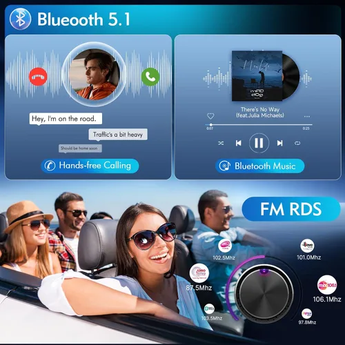 Vista 9 de Estéreo de Auto Doble DIN con Apple CarPlay Inalámbrico, Android Auto Inalámbrico, Pantalla Táctil HD de 7 Pulgadas, Radio de Coche con Bluetooth