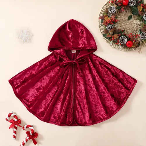Vista 2 de Disfraz de Navidad para bebés y niñas con cordones terciopelo liso capa con capucha poncho para cosplay ropa de vestir