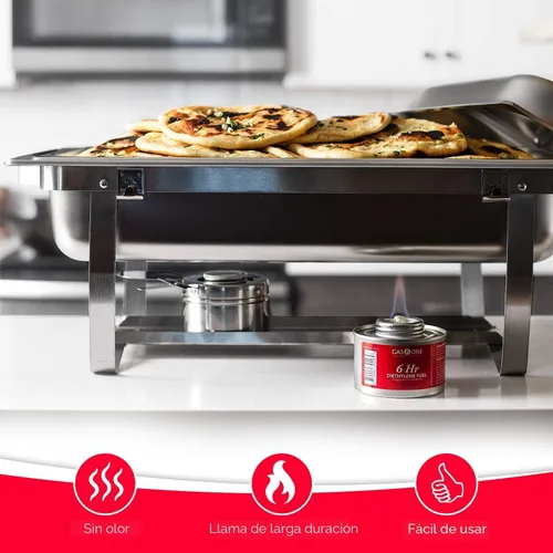 Vista 5 de Gas One Paquete de 12 combustible para rozar 6 horas, calentador de alimentos para platos de bufé, combustible reutilizable seguro para líquidos