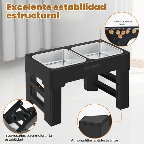 Vista 5 de URPOWER Cuencos elevados para perros, soporte de cuenco elevado ajustable Negro carbón