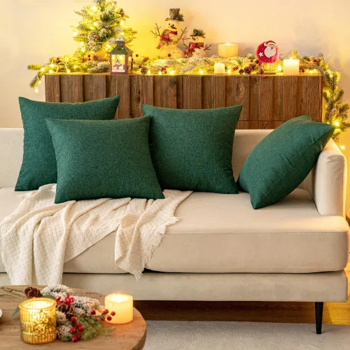 Vista 8 de MIULEE - Paquete de 2 fundas decorativas de cojín para exterior, impermeables, sólidas, de lino falso navideño, para jardín, granja, para patio