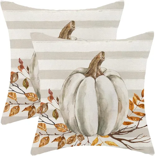 Vista 53 de Juego de 2 fundas de almohada de Halloween de 16 x 16 pulgadas, fundas de almohada de murciélagos negros y crema, fundas de cojín decorativas