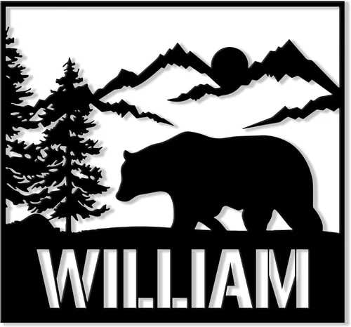 Vista 12 de Letrero de metal de oso personalizado, decoración de pared con nombre personalizado para cabaña, porche, patio, valla o habitación, regalos rústicos