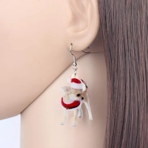 Vista 2 de NEWEI Aretes colgantes de acrílico para perros de Chihuahua Dulce Chihuahua, para mujeres, niños, cachorros, animales, joyería de regalo