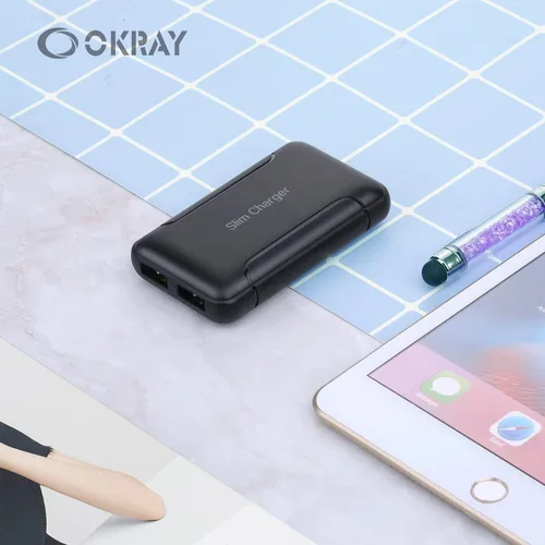 Vista 8 de Cargador de Pared USB Dual Plano, OKRAY Bloque de Carga Rápida 5v/3a con Enchufe Plegable, Adaptador de Cargador de Teléfono Extra-Delgado de 2