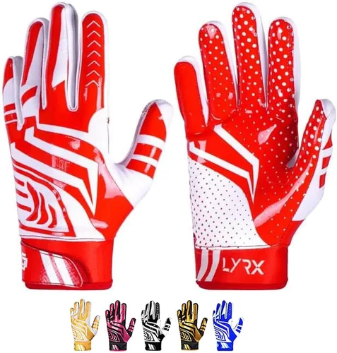 Vista 8 de LYRX Football Gloves for Youth & Adults, Super Sticky Receiver Gloves with Silicone Grip Palm, Lightweight Breathable Football Gloves for Kids Negro