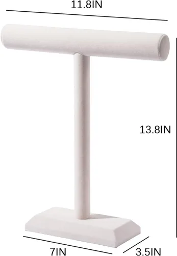 Vista 6 de Byken - Organizador para collares, soporte de exhibición de joyas para cadenas y brazaletes, color beige y blanco con barra en T para árbol