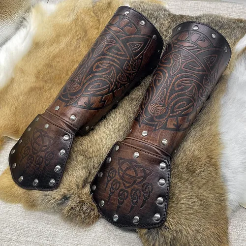 Vista 8 de JAOYU Brazaletes de cuero para hombre, armadura de brazo, brazalete de guantelete, brazaletes medievales, joyería vikinga para mujer, disfraz
