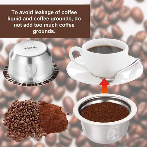 Vista 3 de Juego de cápsulas de café reutilizables para Nespresso Vertuo, acero inoxidable 5.1 fl oz/5.07oz recargable cápsula de café accesorios con tapa