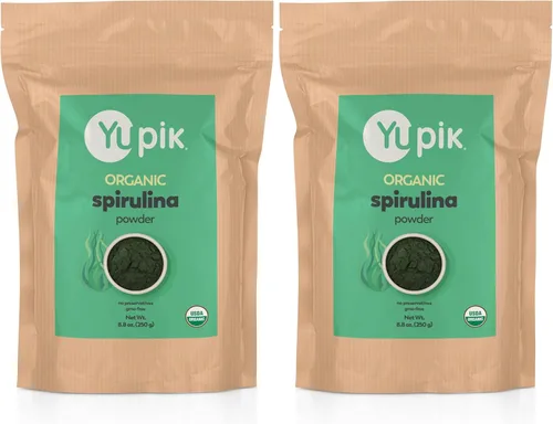Vista 3 de Yupik Espirulina orgánica en polvo de 8.8 onzas, certificado USDA, sin OMG, Kosher, sin gluten, vegano, alto en proteínas, hierro y antioxidantes