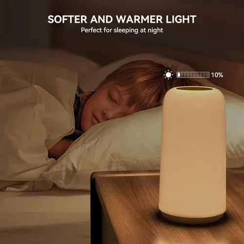 Vista 8 de Lámpara LED táctil para mesita de noche, [diseño elegante y modo RGB] multicolor regulable con luces blancas cálidas, regalos de cumpleaños