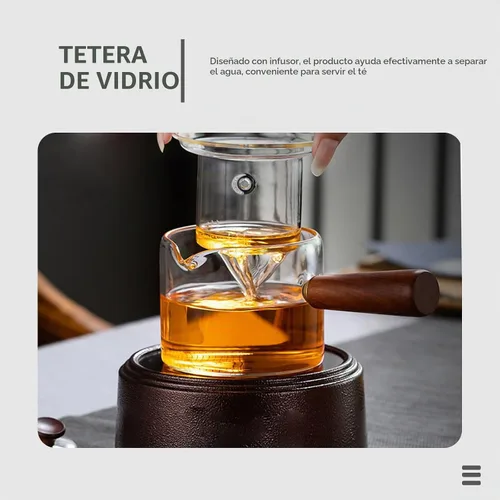 Vista 7 de CALLARON Tetera de vidrio de 18.6 onzas, tetera transparente con infusor, tetera con mango de madera antiquemaduras, infusor de té de hojas sueltas