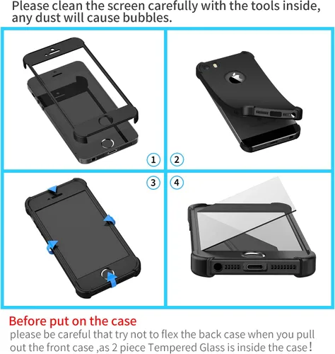 Vista 7 de ORETECH - Funda diseñada para iPhone 5/5S / SE (2016), con [2 protectores de pantalla de vidrio templado] cuerpo completo de 360° para iPhone SE