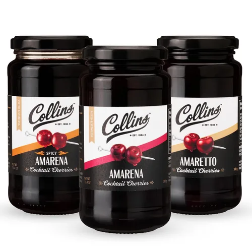Vista 12 de Collins Amarena Cherries - Guarnición de cóctel prémium para cócteles, mezclas antiguas, cerezas italianas, tarro de cereza agria dulce de 13.4 onzas