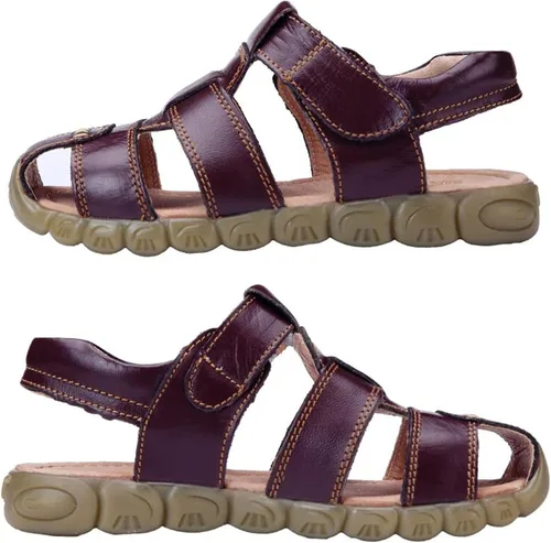 Vista 5 de DADAWEN - Sandalias deportivas de cuero para niños y niñas, puntera cerrada, para exteriores (para bebés, niños pequeños y grandes)