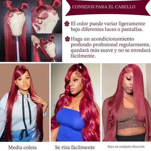 Vista 5 de ULRICA 99J - Pelucas de encaje frontal burdeos de 20 pulgadas, pelucas de cabello humano para mujeres negras 13x4, encaje HD burdeos, peluca de Rojo