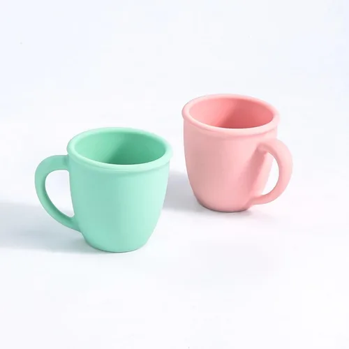 Vista 8 de Taza de entrenamiento de silicona para bebés y niños, taza de aprendizaje para niños pequeños con asas, taza abierta para bebés de 6 meses y 4 Azul
