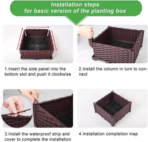 Vista 6 de BAOYOUNI - Juego de jardinera cuadrada para interiores o exteriores, maceta de plástico, caja de cultivo para verduras frescas, hierbas, flores