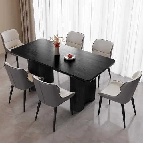 Vista 8 de Mesa de comedor rectangular de 62.99 pulgadas para 4-6 personas, mesa de cocina moderna con patas en forma de onda, mesas de comedor para cocina