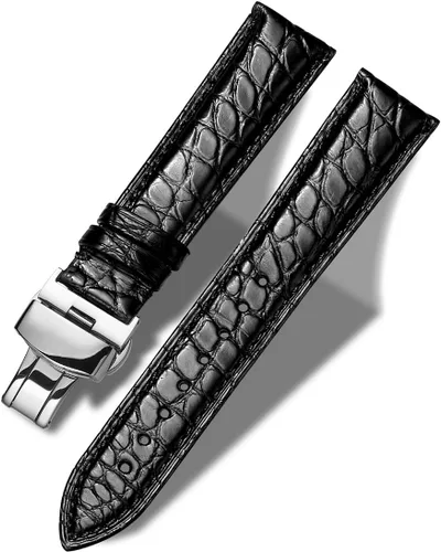Vista 28 de Moran - Correa de cuero genuino con estampado de cocodrilo y cuero vacuno, hebilla de despliegue de repuesto, correa de reloj de 18 mm a 24 mm