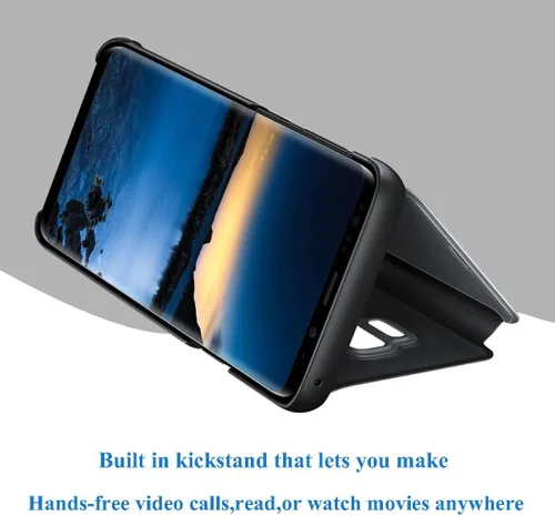 Vista 5 de Compatible con Samsung Galaxy S21 FE - Funda de piel transparente con espejo S-View, a prueba de golpes, con función atril, antiarañazos, funda