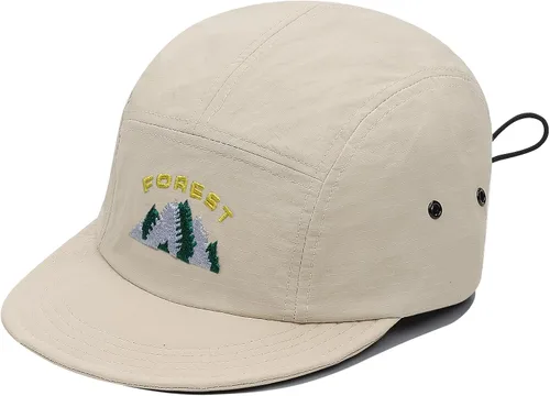 Vista 12 de Clakllie Sombrero de ala plana de 5 paneles sin estructura, gorra de ala corta de secado rápido, gorra de béisbol de nailon transpirable