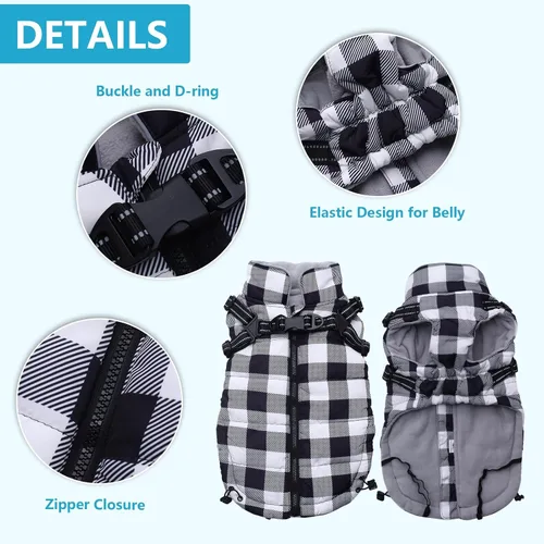 Vista 2 de Chaqueta de invierno para perro, abrigo impermeable para perro con arnés integrado, chaleco para cachorros, ropa para mascotas pequeñas con forro