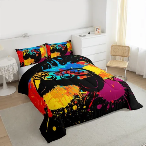 Vista 6 de Erosebridal Juego de ropa de cama individual para niñas, juego de edredón de juegos para niños, juego de cama de juegos para niños, color naranja