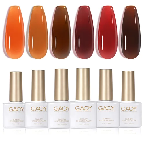 Vista 16 de GAOY - Juego de 6 esmaltes de uñas en gel de color rojo borgoña, incluido el kit de esmaltes en gel de color rojo vino cereza oscuro con luz
