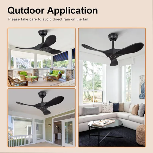 Vista 7 de Ventilador de techo negro de 36 pulgadas sin luz, ventilador de techo de madera maciza sin luz, motor CC reversible, 6 velocidades, silencioso negro