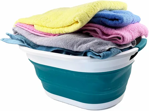 Vista 6 de SAMMART Cesta de lavandería plegable de plástico de 32 L (8.4 galones) - Contenedor de almacenamiento portátil, organizador de ahorro desplegable